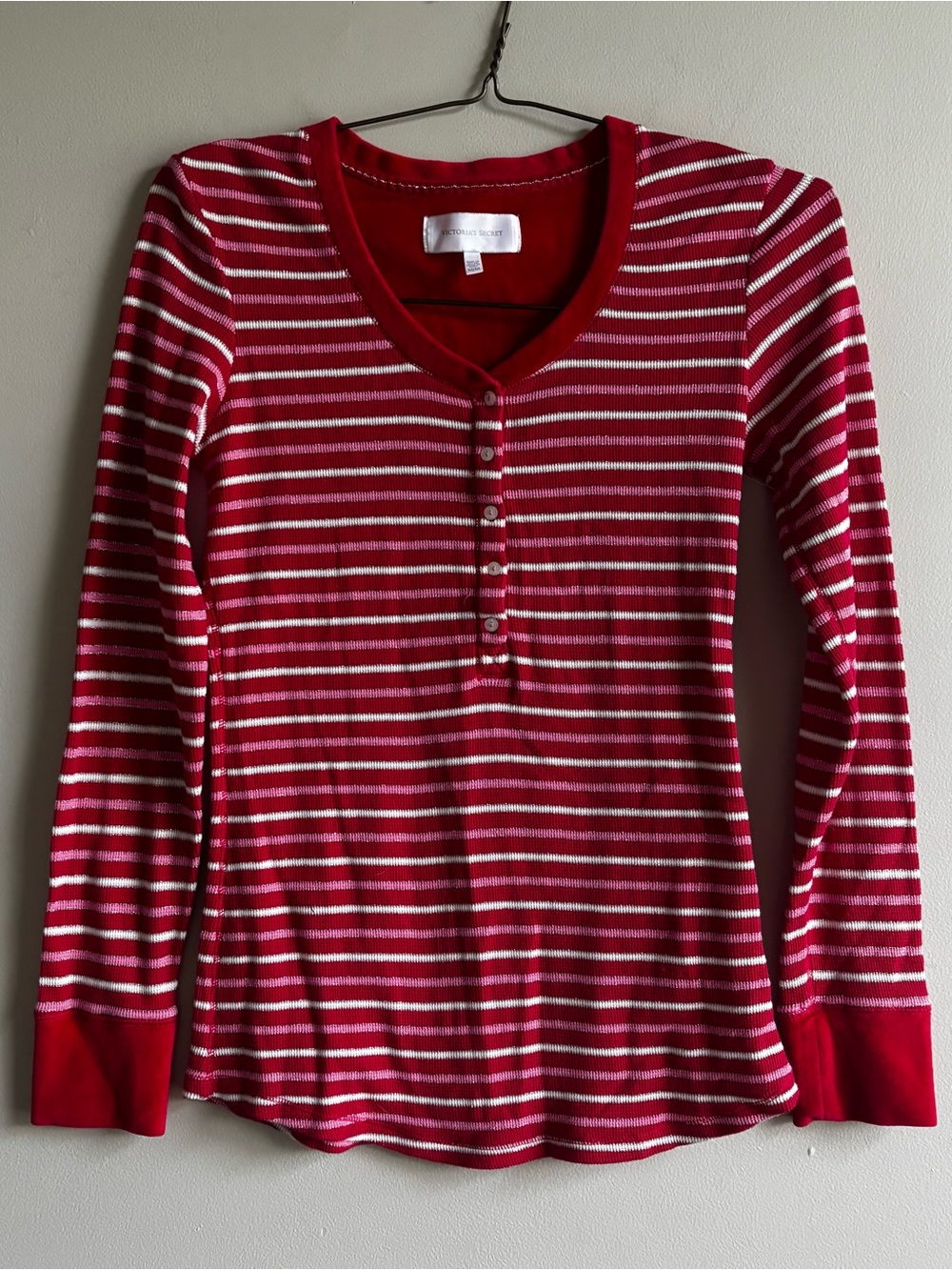 Victoria's Secret Red, Pink, and White Striped Long-Sleeve Pajama Set - Picture 2 of 9
